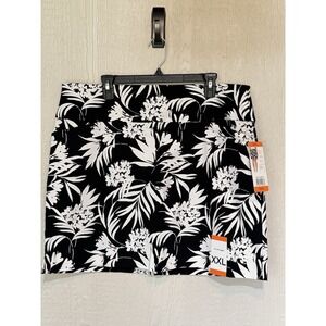 NEW S.C. & Co Womens Black White Floral Skirt  XXL Tummy Control Stretch A-line
